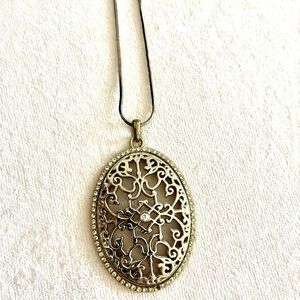 Silver & Gold Tone Oval Filigree Statement Necklace